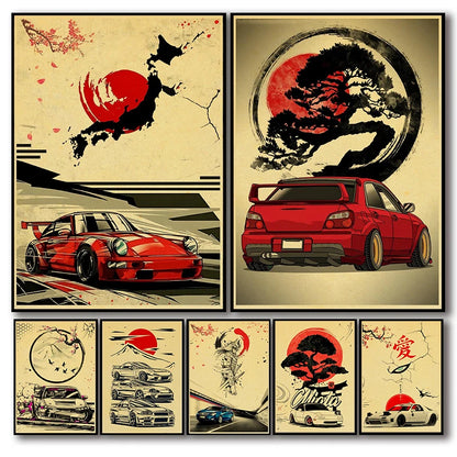 Póster de Coches Japoneses estilo Samurai