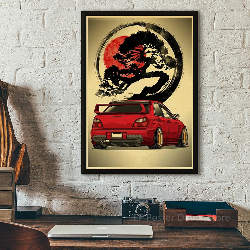 Póster de Coches Japoneses estilo Samurai