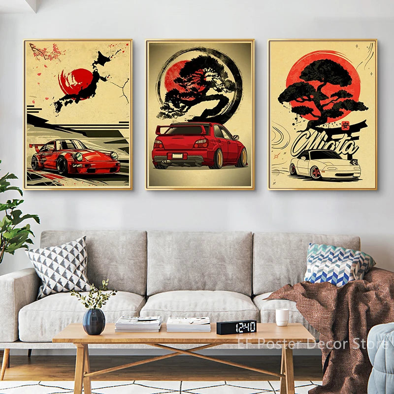 Póster de Coches Japoneses estilo Samurai