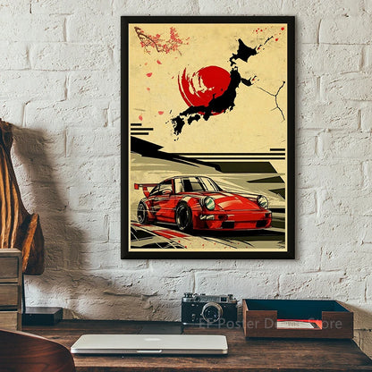 Póster de Coches Japoneses estilo Samurai